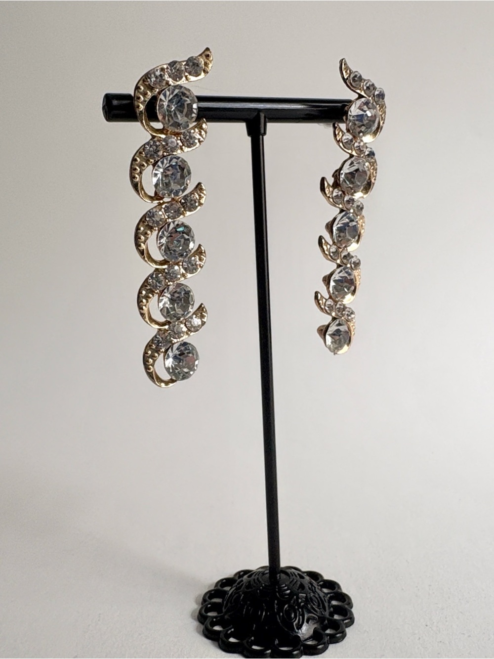 Gold Crystal Cascade Drop Earrings Clear Statement Women Jewelry